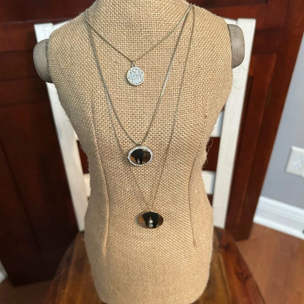 LOFT Gold Jewelry Set, Multi Layered Necklace, Hoop Earrings, & Beaded Bracelet - Picture 14 of 16